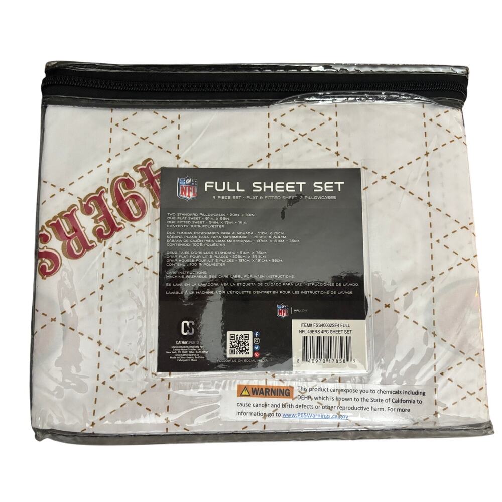 NFL San Francisco 49ers Full Sheet Set 4 Pc New Flat Fitted Pillowcases New - Picture 4 of 5